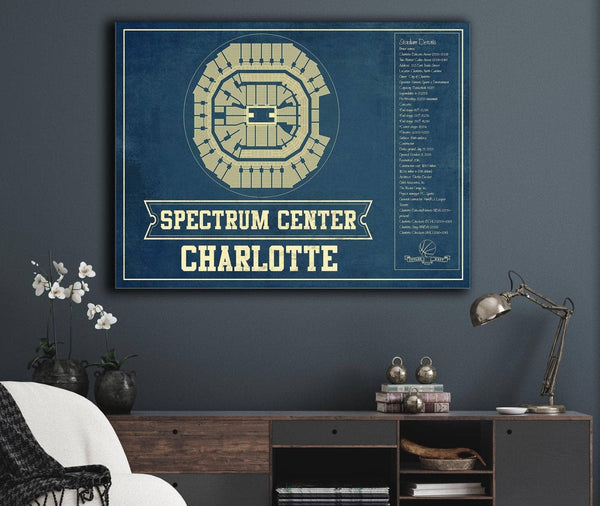 Cutler West Charlotte Hornets Spectrum Center Vintage Basketball Blueprint NBA Print