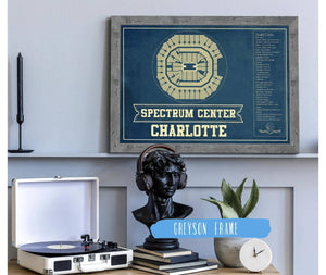 14" x 11" / Greyson Frame Cutler West Charlotte Hornets Spectrum Center Vintage Basketball Blueprint NBA Print