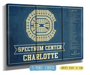 36" x 24" / 3 Panel Canvas Wrap Cutler West Charlotte Hornets Spectrum Center Vintage Basketball Blueprint NBA Print