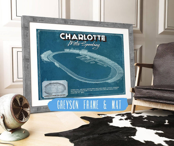 14" x 11" / Greyson Frame & Mat Cutler West Charlotte Motor Raceway NASCAR Race Track Print