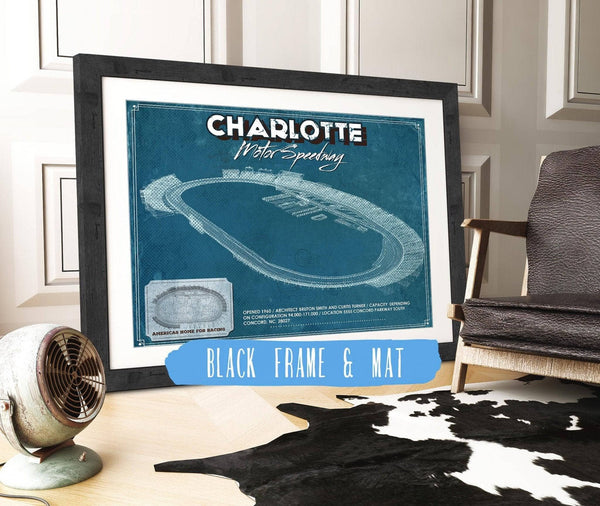 20" x 16" / Black Frame & Mat Cutler West Charlotte Motor Raceway NASCAR Race Track Print
