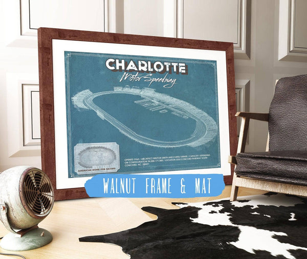 20" x 16" / Walnut Frame & Mat Cutler West Charlotte Motor Raceway NASCAR Race Track Print