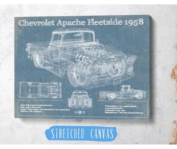Cutler West Cheverolet Apache Fleetside 1958 Vintage Blueprint Truck Print