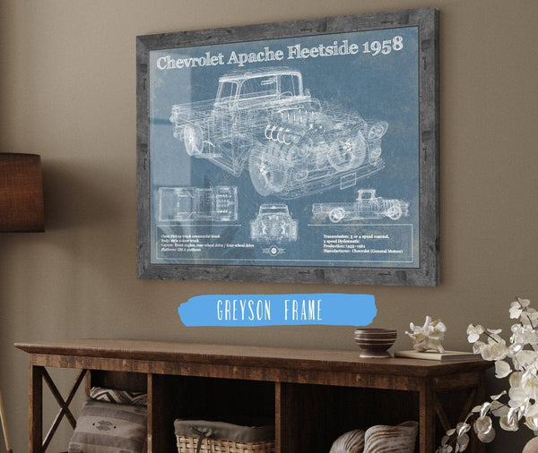 Cutler West Cheverolet Apache Fleetside 1958 Vintage Blueprint Truck Print