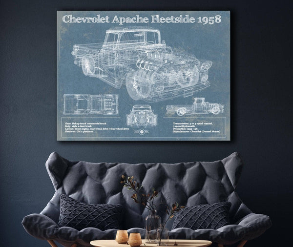 Cutler West Cheverolet Apache Fleetside 1958 Vintage Blueprint Truck Print