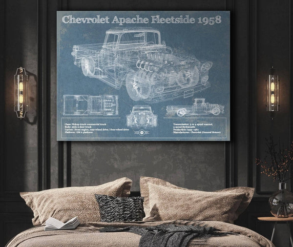 Cutler West Cheverolet Apache Fleetside 1958 Vintage Blueprint Truck Print