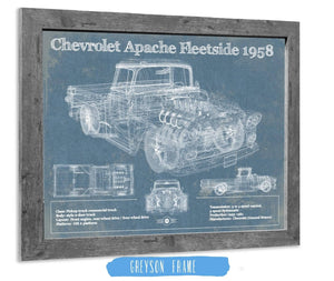 14" x 11" / Greyson Frame Cutler West Cheverolet Apache Fleetside 1958 Vintage Blueprint Truck Print