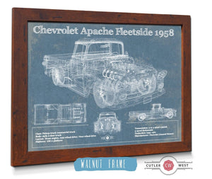 20" x 16" / Walnut Frame Cutler West Cheverolet Apache Fleetside 1958 Vintage Blueprint Truck Print
