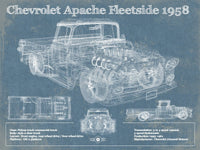Cutler West Chevrolet Collection Cheverolet Apache Fleetside 1958 Vintage Blueprint Truck Print
