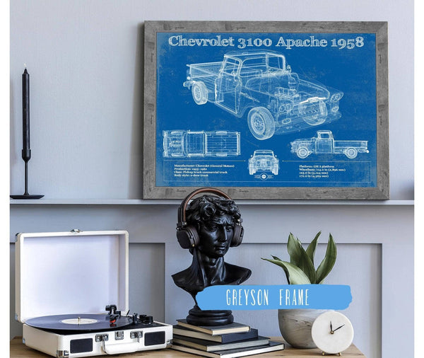 Cutler West Chevrolet 3100 Apache Pickup 1958 Vintage Blueprint Truck Print