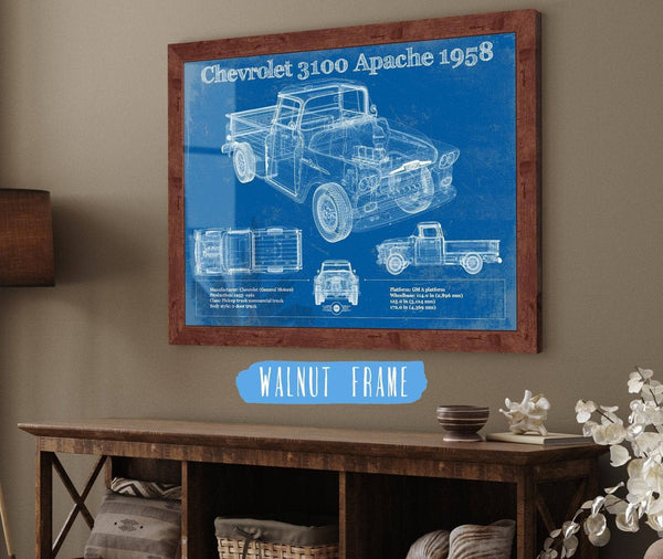 Cutler West Chevrolet 3100 Apache Pickup 1958 Vintage Blueprint Truck Print
