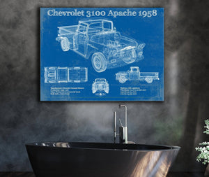 Cutler West Chevrolet 3100 Apache Pickup 1958 Vintage Blueprint Truck Print