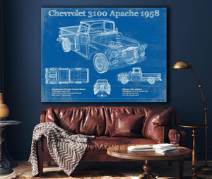Cutler West Chevrolet 3100 Apache Pickup 1958 Vintage Blueprint Truck Print