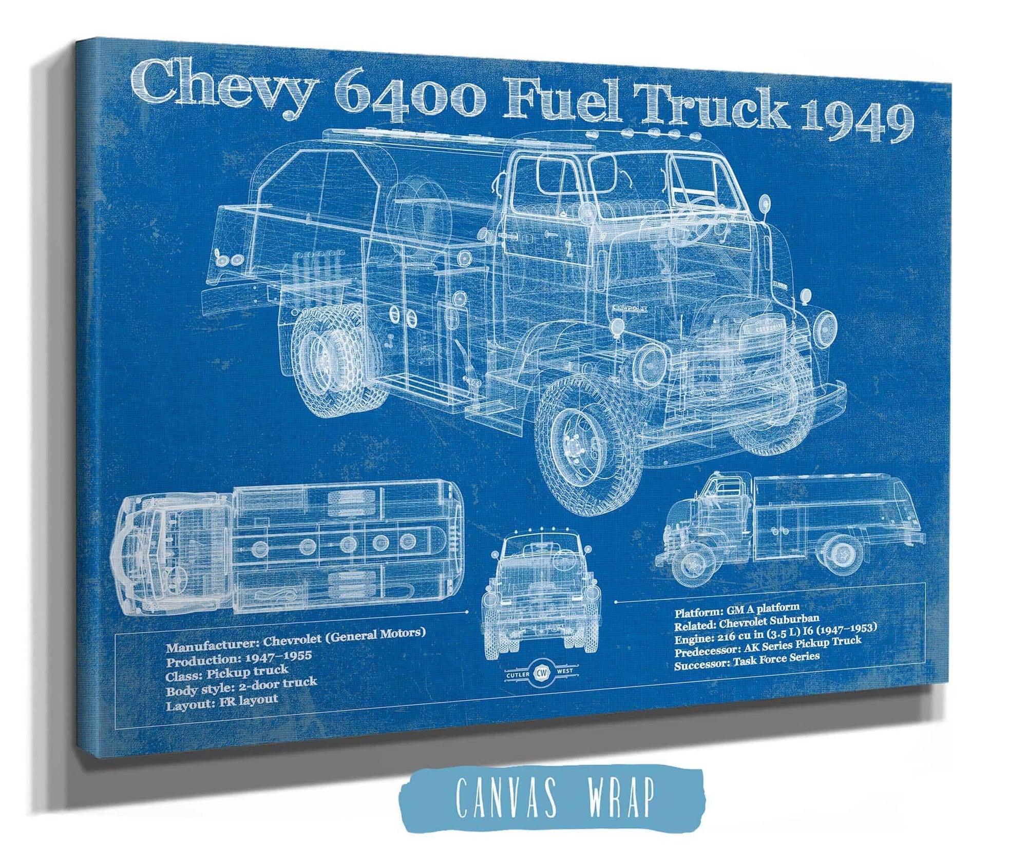 Cutler West Chevrolet Collection Chevy 6400 Fuel Truck 1949 Vintage Blueprint Auto Print
