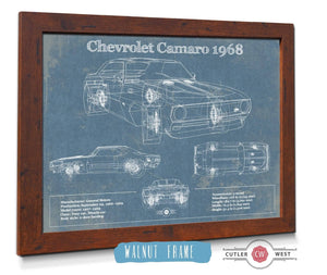 20" x 16" / Walnut Frame Cutler West Chevrolet Camaro 1968 Blueprint Vintage Auto Patent Print
