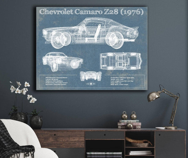 Cutler West Chevrolet Camaro Z28 1976 Vintage Blueprint Auto Print