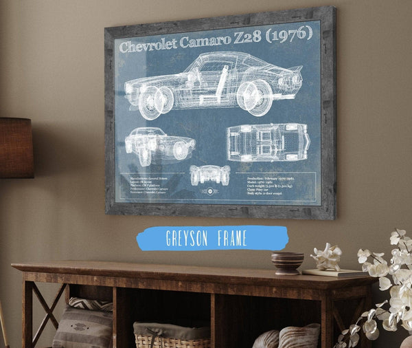 Cutler West Chevrolet Camaro Z28 1976 Vintage Blueprint Auto Print