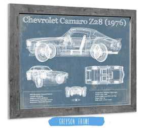 14" x 11" / Greyson Frame Cutler West Chevrolet Camaro Z28 1976 Vintage Blueprint Auto Print