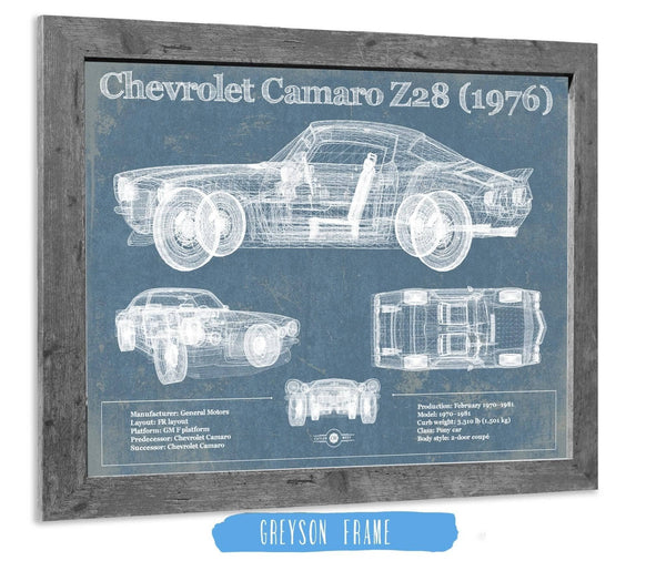 14" x 11" / Greyson Frame Cutler West Chevrolet Camaro Z28 1976 Vintage Blueprint Auto Print