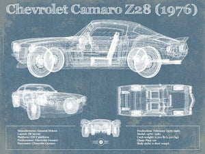 14" x 11" / Unframed Cutler West Chevrolet Camaro Z28 1976 Vintage Blueprint Auto Print