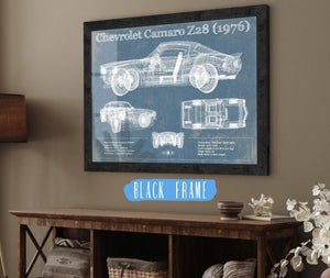 20" x 16" / Black Frame Cutler West Chevrolet Camaro Z28 1976 Vintage Blueprint Auto Print