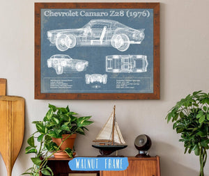 20" x 16" / Walnut Frame Cutler West Chevrolet Camaro Z28 1976 Vintage Blueprint Auto Print