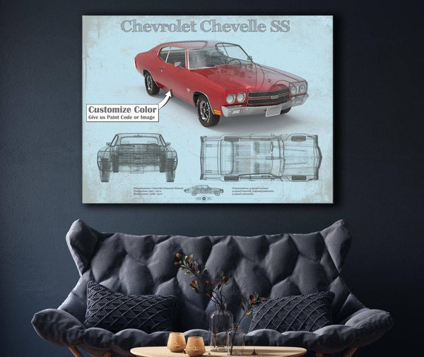 Cutler West Chevrolet Chevelle SS Red Original Blueprint Art