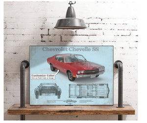 Cutler West Chevrolet Chevelle SS Red Original Blueprint Art