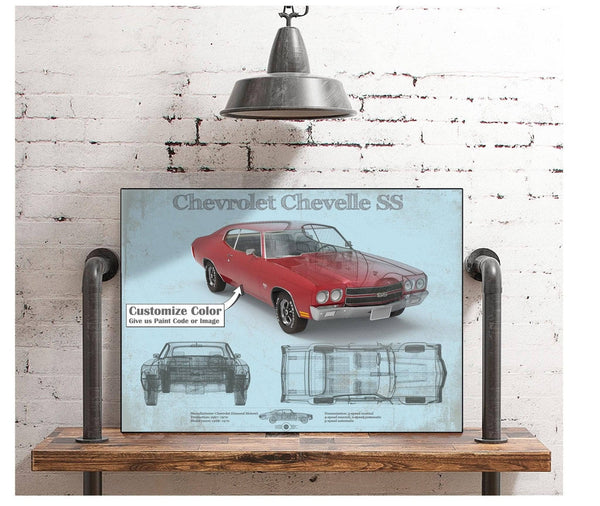 Cutler West Chevrolet Chevelle SS Red Original Blueprint Art