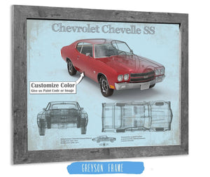 14" x 11" / Greyson Frame Cutler West Chevrolet Chevelle SS Red Original Blueprint Art