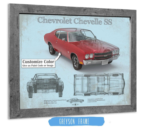 14" x 11" / Greyson Frame Cutler West Chevrolet Chevelle SS Red Original Blueprint Art