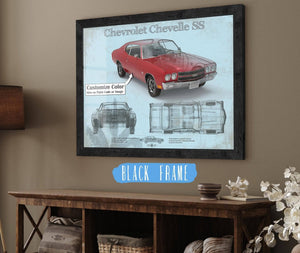 20" x 16" / Black Frame Cutler West Chevrolet Chevelle SS Red Original Blueprint Art