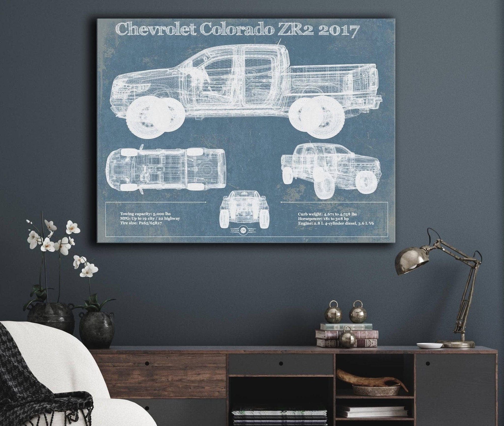 Cutler West Chevrolet Colorado ZR2 2017 Vintage Blueprint Truck Print