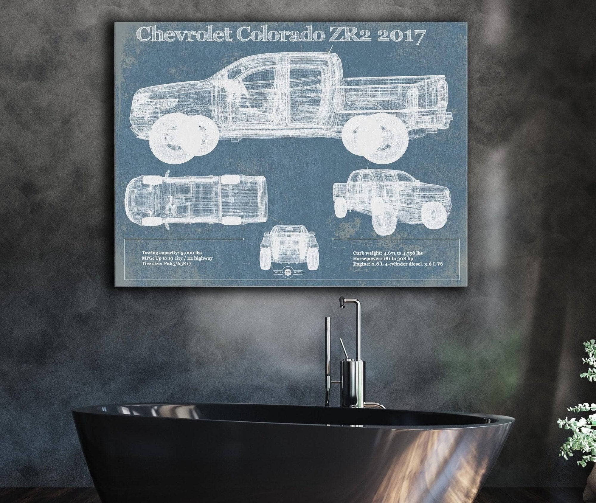 Cutler West Chevrolet Colorado ZR2 2017 Vintage Blueprint Truck Print