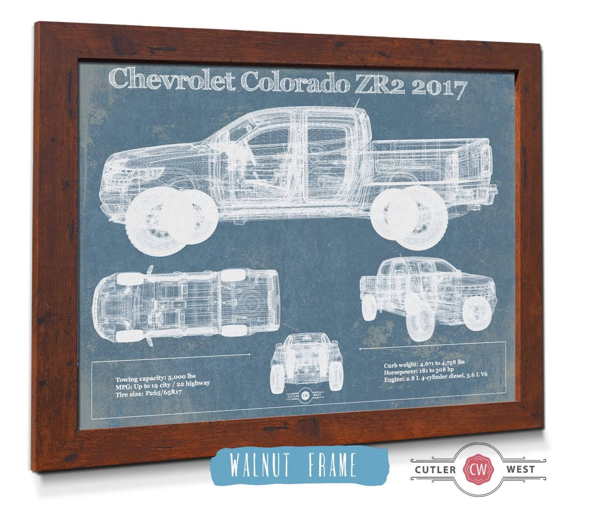 Chevrolet Colorado ZR2 2017 Vintage Blueprint Truck Art by Cutler West