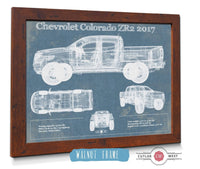 20" x 16" / Walnut Frame Cutler West Chevrolet Colorado ZR2 2017 Vintage Blueprint Truck Print