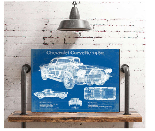 Cutler West Chevrolet Corvette 1962 Blueprint Vintage Auto Print
