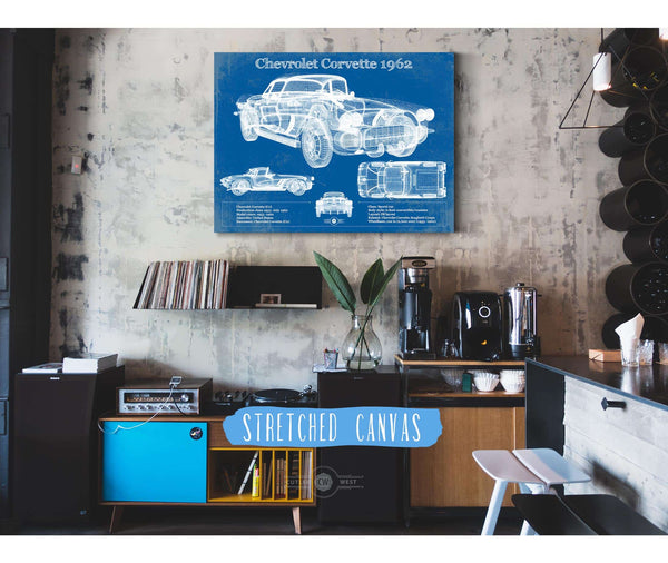 Cutler West Chevrolet Corvette 1962 Blueprint Vintage Auto Print