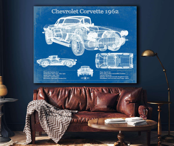 Cutler West Chevrolet Corvette 1962 Blueprint Vintage Auto Print