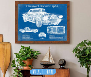20" x 16" / Walnut Frame Cutler West Chevrolet Corvette 1962 Blueprint Vintage Auto Print