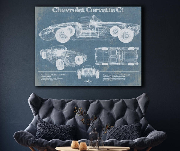 Cutler West Chevrolet Corvette C1 Blueprint Vintage Auto Print