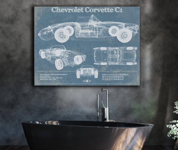 Cutler West Chevrolet Corvette C1 Blueprint Vintage Auto Print