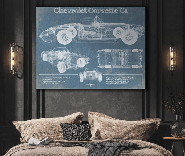 Cutler West Chevrolet Corvette C1 Blueprint Vintage Auto Print