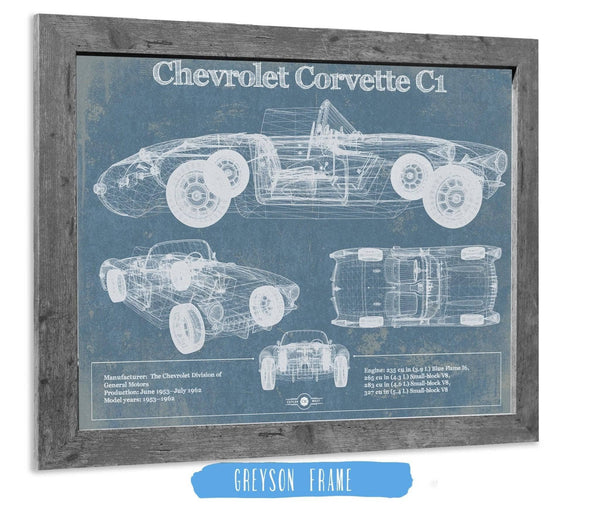 14" x 11" / Greyson Frame Cutler West Chevrolet Corvette C1 Blueprint Vintage Auto Print