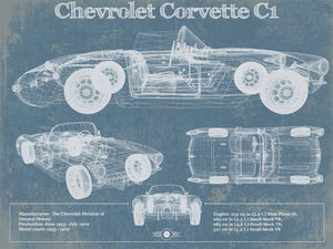 14" x 11" / Unframed Cutler West Chevrolet Corvette C1 Blueprint Vintage Auto Print