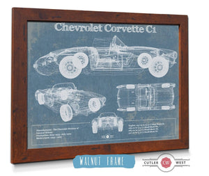 20" x 16" / Walnut Frame Cutler West Chevrolet Corvette C1 Blueprint Vintage Auto Print