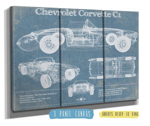36" x 24" / 3 Panel Canvas Wrap Cutler West Chevrolet Corvette C1 Blueprint Vintage Auto Print