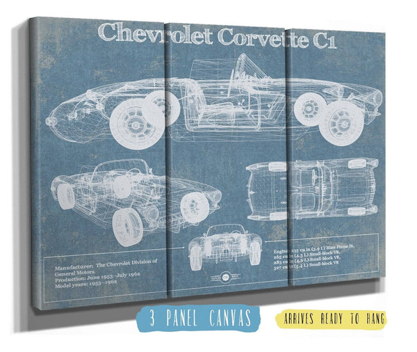 36" x 24" / 3 Panel Canvas Wrap Cutler West Chevrolet Corvette C1 Blueprint Vintage Auto Print