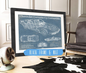 20" x 16" / Black Frame & Mat Cutler West Chevrolet Corvette C3 Convertible Vintage Auto Print