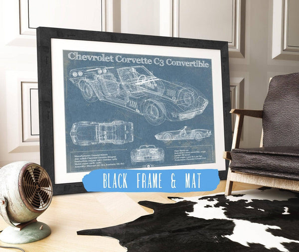 20" x 16" / Black Frame & Mat Cutler West Chevrolet Corvette C3 Convertible Vintage Auto Print